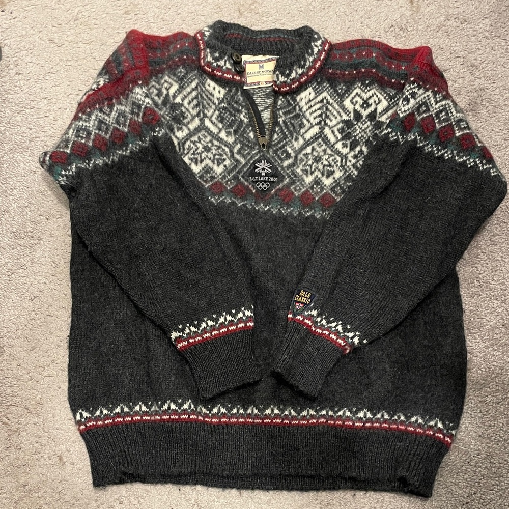 Dale of Norway Charcoal and Crimson Zip-Up Sweater